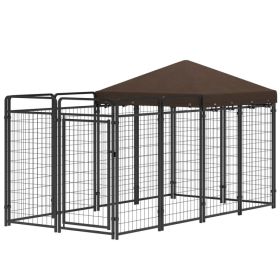 Dog Kennel Outdoor with Waterproof Canopy, Dog Run with Galvanized Chain Link for Large and Medium Dogs, Black (Option: Black)