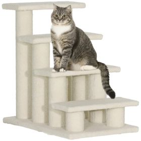 23.5" 4 Tier Pet Stairs Dog Cat Step Scratch Post Furniture, Cream White (Option: Cream White)