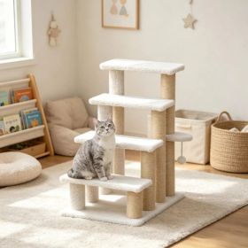 4 Levels Cat Steps with Scratching Posts for High Bed, Sofa, Non-slip Sturdy Pet Climbing Ladder for Indoor Cats, White (Option: Default title)