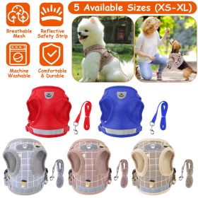 Pet Mesh Harness Dog Leash Set Reflective Chest Strap Adjustable Puppy Vest For Puppies Breeds Dogs Cats Walking Outdoor (Size/Color: L, Option: PinkCheckered)