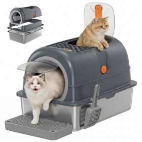 Double-entry convertible lid cat litter box (Option: Grey)