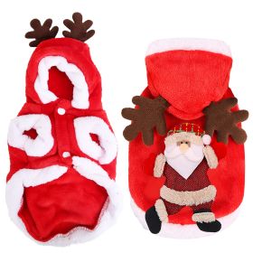 Pet Christmas Clothes Santa Claus Reindeer Antlers Costume Winter Outfit New Year Coat For Small Medium Dogs Cats Available in S/M/L/XL (Size/Color: S, Option: Red)
