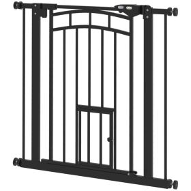 Auto-Close Pet Gate, Stair Gate with Cat Door, Double Locking for Doorways Hallways Stairs, Fits 29"-31.5" Wide, Black (Option: Black)