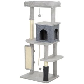 52 Inch Cat Tree with Scratching Posts, Cat Bed, Condo, Grooming Brush, Jumping Platforms, Toy Balls, Anti-tip Kit (Option: Light Grey)