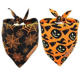 Dog Bandanas 2 Pack, Reversible Pumpkin And Spider Web Fall Pet Scarves, Adjustable Triangle Bibs For Dogs, X-Large (Option: Multi)