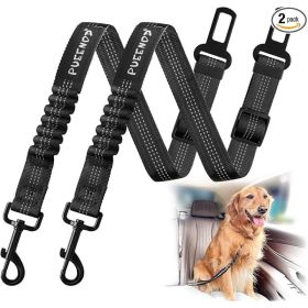 2-Pack Adjustable Nylon Dog Car Seat Belts With Elastic Bungee Buffer And Reflective Strips (Option: Black)