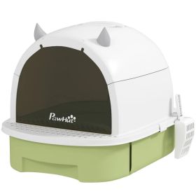 Cat Litter Box with Lid, Front Door Flap, Scoop, Handle, Easy Clean, for Small and Medium Cats, Green (Option: Green)