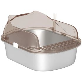 Stainless Steel Cat Litter Box with High Sided Enclosure, Steps & Scoop, Non-Sticky & Anti-Urine Leakage, Easy Cleaning (Option: Charcoal Grey)