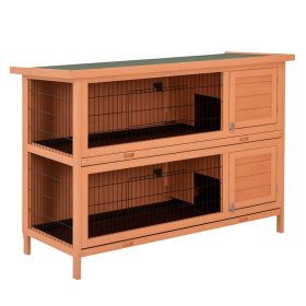 54" 2-Story Large Rabbit Hutch Bunny Cage Wooden Pet House Small Animal Habitat with Lockable Doors, No Leak Tray and waterproof Roof for Rabbit (Option: Orange-1455x550x210 mm)