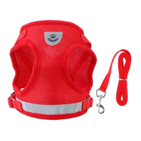 Pet Mesh Harness Dog Leash Set Reflective Chest Strap Adjustable Puppy Vest For Puppies Breeds Dogs Cats Walking Outdoor (Size/Color: M, Option: Red)