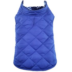 Reversible Fleece Lined Puffer Dog Coat (Color: Blue Plaid, size: medium)