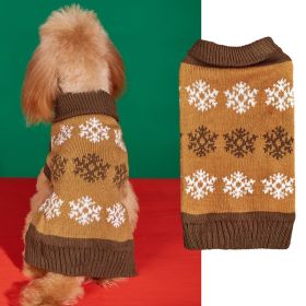 Snowflake Brown Gray Autumn And Winter New Dog Christmas Sweater (Option: Dark Brown-L)